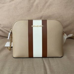 Michael Kors Cindy Striped Saffiano Leather Dome Crossbody Bag
